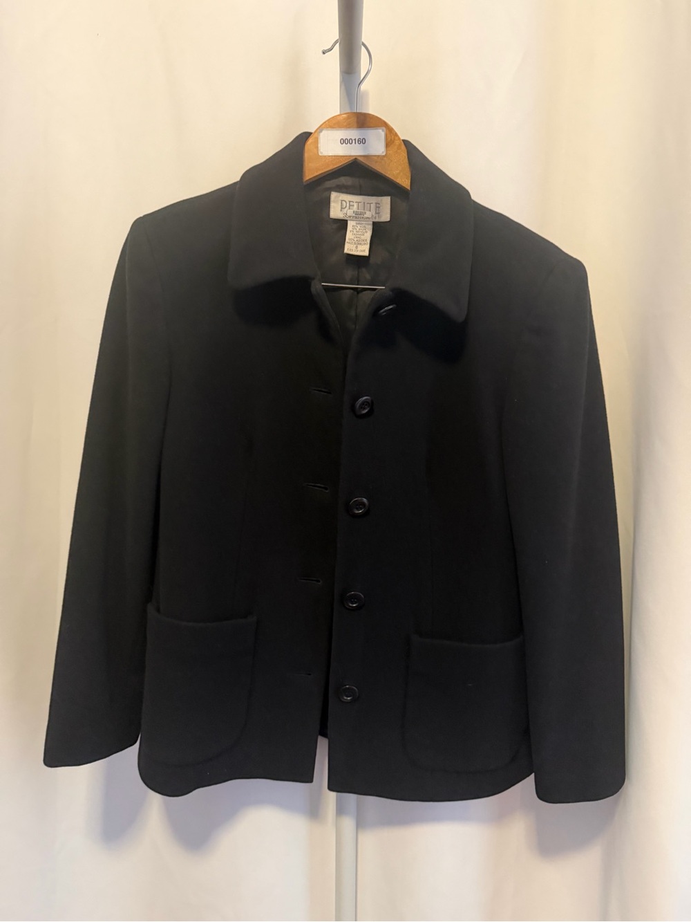 Petite Sophisticate Women’s 6P Black Wool Cashmere Blend Jacket Coat